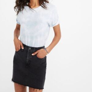 Madewell Stretch Denim Skirt Black Ashcraft Wash Raw Hem Size 23 Jean Mini Cute